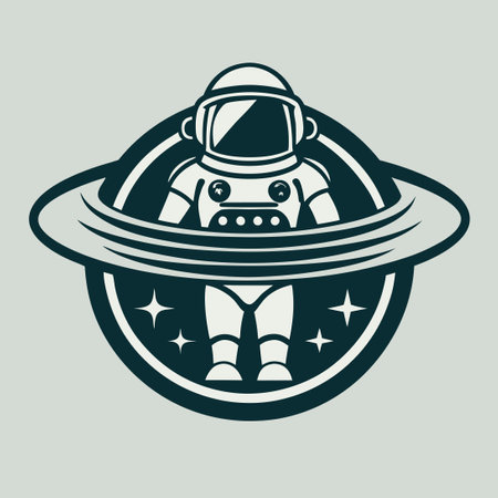 Astronaut Logo Vector UFO V-Shaped Spaceship Floating in Spaceのイラスト素材
