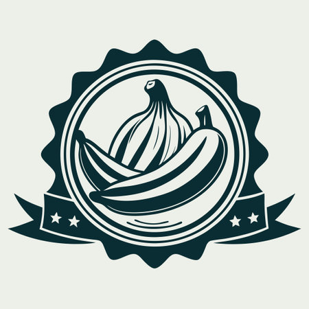 Vibrant Yellow Banana Logo Badge in Vector Format for Branding or Design Projectsのイラスト素材