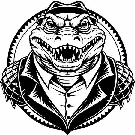 Stylish Vintage Crocodile Emblem with a Vectorized and Reptilian Motifのイラスト素材