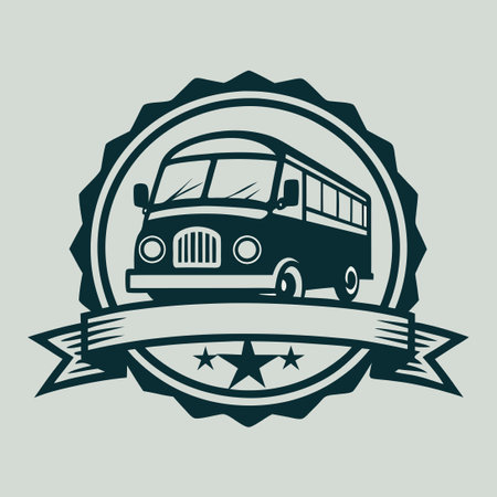 Vintage Bus Logo Template Illustration with Retro Style and Ornate Detailsのイラスト素材