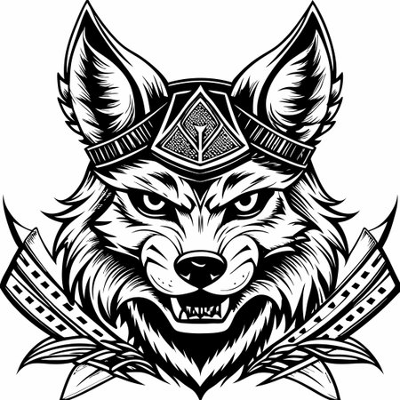 Fierce Warrior Fox: Cartoon Illustration with Bold Vector Logo Designのイラスト素材