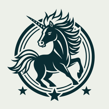 Majestic Vintage Unicorn Logo Vector Boasting a Graceful Horseのイラスト素材