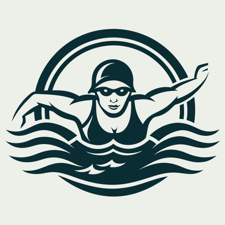 Creative Vector Logo Depicting a Swimming Woman in Graceful Poseのイラスト素材
