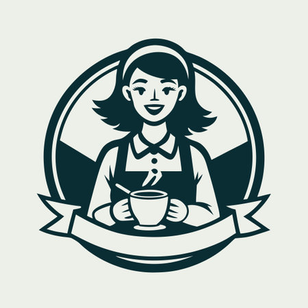 Vector Logo of a Female Barista Serving Coffeeのイラスト素材