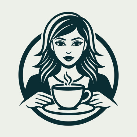 Vector Logo of a Female Barista Serving Coffee in a Feminine and Stylish Poseのイラスト素材