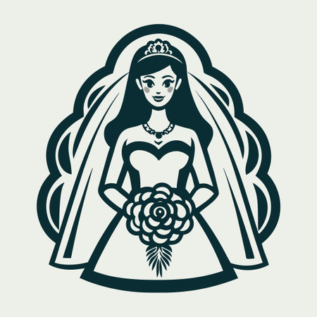 Elegant Vector Illustration of a Woman in a Wedding Dressのイラスト素材