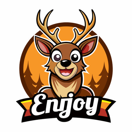 Playful Deer Mascot with Circular Frame in Modern Styleのイラスト素材