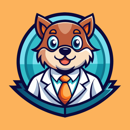 Cute Cartoon Mascot Logo Featuring an Animal Doctor in a Stylized Designのイラスト素材