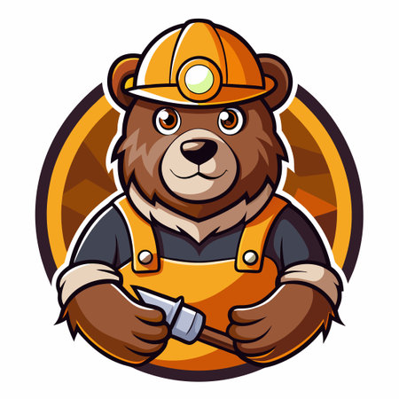 Cartoon-Style Bear Mascot Logo for Miner Businessのイラスト素材