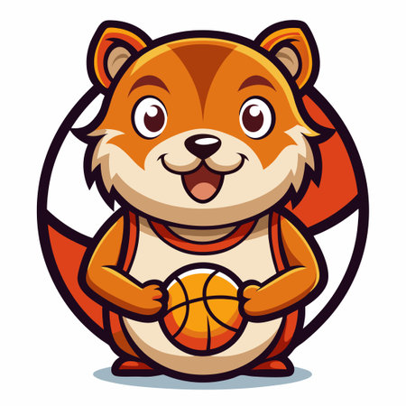 Spirited Hamster Mascot Dribble-Dunking in Cartoonish Styleのイラスト素材