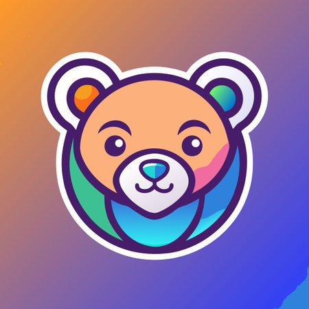 Gradient Colorful Stylized Logo Illustration Depicting a Cute Baby Bearのイラスト素材
