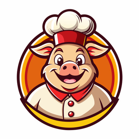 Cute Cartoon Pig Mascot Chef with a Logoのイラスト素材