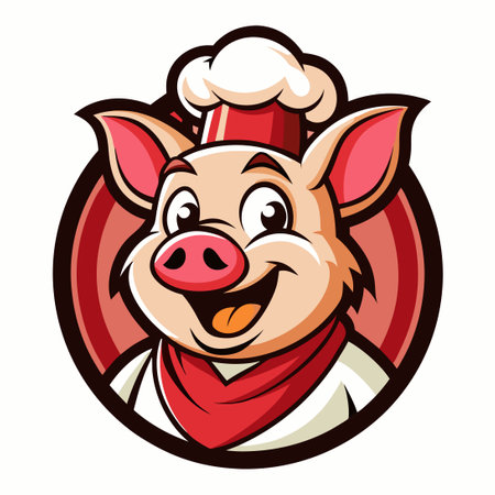 Cartoon-Style Logo Featuring a Pig Chef Mascot (6)のイラスト素材