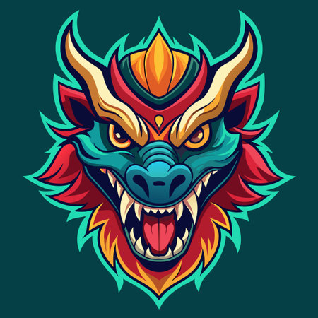 Colorful Dragon Head Illustration with Intricate Details and Vibrant Huesのイラスト素材