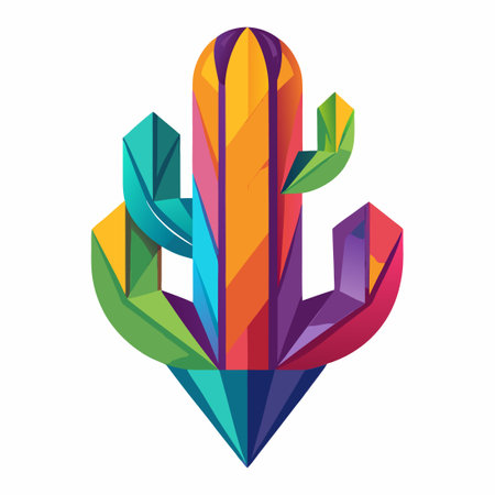 Vibrant Cactus Illustration with Colorful Polygons and Abstract Accentsのイラスト素材