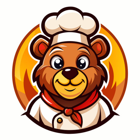 Cute and Friendly Bear Chef Logo Mascot with Cartoon Style Illustrationのイラスト素材