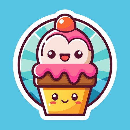Adorable Ice Cream Cartoon Illustration in a Cute and Playful Styleのイラスト素材
