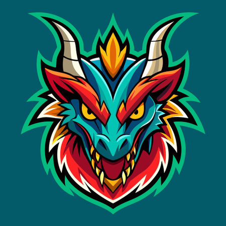 Intricate Dragon Head Illustration in Vibrant and Colorful Styleのイラスト素材