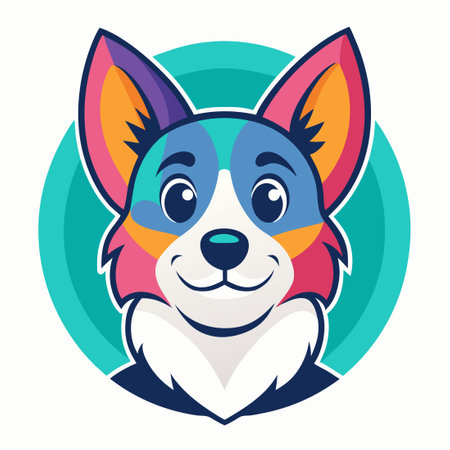 Adorable Cartoon Style Dog Head Mascot Illustration with Vibrant Colorsのイラスト素材