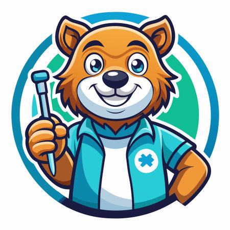 Adorable Swab Test Bear Mascot Cartoon for Medical and Healthcare Professionalsのイラスト素材