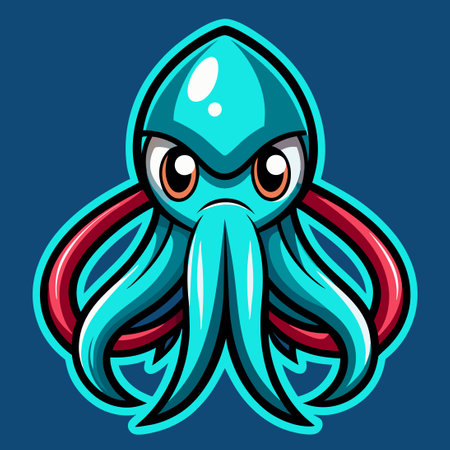 Simple and Stylized Mascot Illustration of a Squid in Spaceのイラスト素材