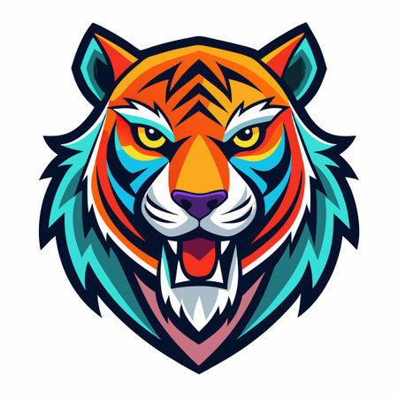 Colorful Tiger Head Illustration with Eye-Catching Vibrant Huesのイラスト素材