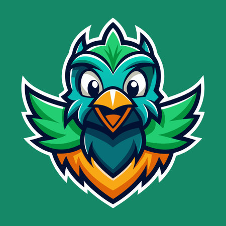 Cartoon-Style Blue Bird Mascot Logo Design with Nature Elementsのイラスト素材