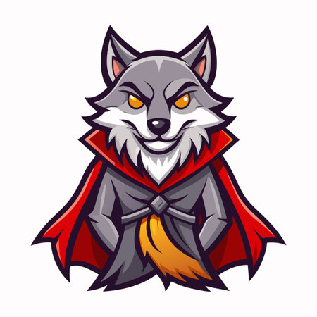 Cartoonish Mascot Wolf with Regal Cloak in Stylistic Illustrationのイラスト素材