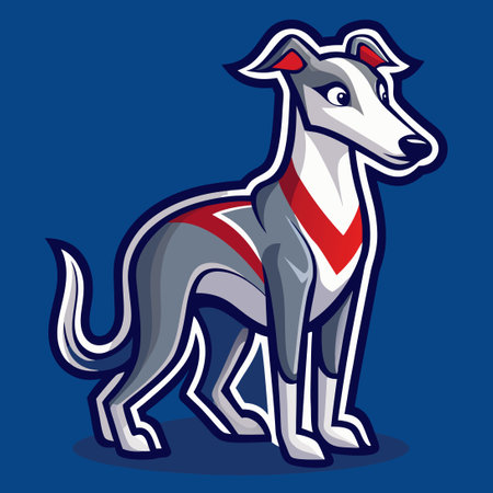 Cartoon Mascot Whippet Dog Standing in a Whippet Pose with a Joyful Expressionのイラスト素材