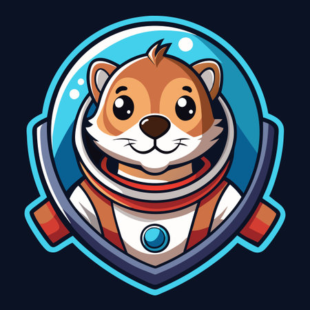 Otter Astronaut Mascot in a Futuristic Cartoon Style with Aqua Blue Helmet and Space Suitのイラスト素材