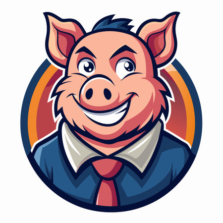 Smiling pig in a business suit and tie. Vector illustration.のイラスト素材