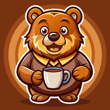Cartoonish Coffee Bear Mascot Logo Design Template for Businessesのイラスト素材