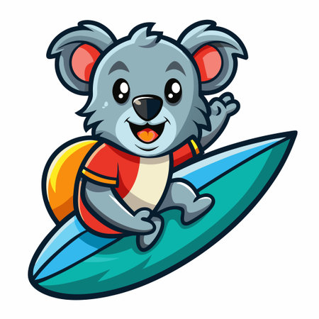 Catch a Wave with This Surfing Koala Mascot Cartoon Logo Templateのイラスト素材