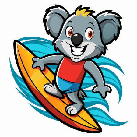 Cute Surfing Koala Mascot Logo Template in Cartoon Styleのイラスト素材