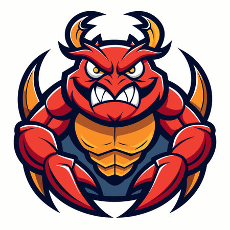 Menacing Cartoon Crab Mascot Vector Illustration with Claws Baredのイラスト素材