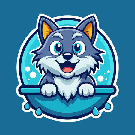 Cartoon Illustration of a Cat Mascot Relaxing in a Bathtubのイラスト素材