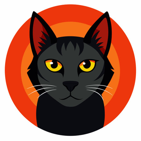 Sleek and Modern Black Cat Illustration with Minimalist Silhouette Designのイラスト素材