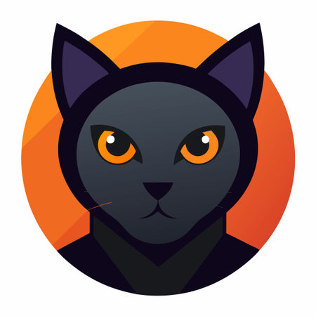 Vector Illustration of a Black Cat in Flat Modern Style with Line Art Detailsのイラスト素材