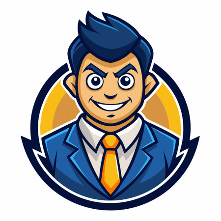 Cartoon Illustration of a Businessman in a Vector Logo Style Driving a Carのイラスト素材