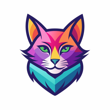 Vibrant Gradient Vector Illustration of a Colorful Cat with Stylized Linesのイラスト素材