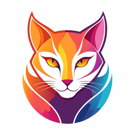 Gradient Colorful Cat Vector Logo Illustration with Stylized Detailsのイラスト素材