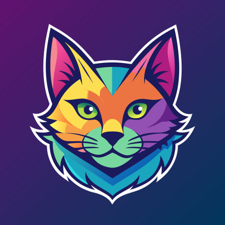 Colorful Gradient Cat Vector Logo Illustration in Vibrant Stylized Designのイラスト素材