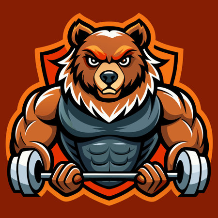 Muscular Bear Mascot Cartoon for Gym or Fitness Center Logoのイラスト素材