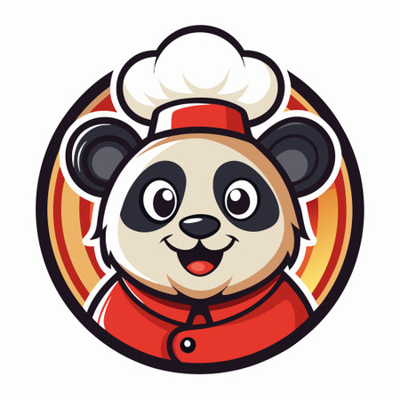 Vector Logo Illustration of a Cartoon Panda Chef Mascot Wearing a Chef's Hatのイラスト素材