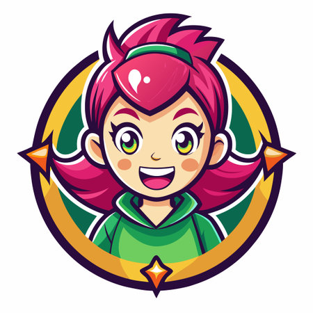 Cheerful Cart-Pushing Girl Vector Logo Illustration for Business or Retailのイラスト素材