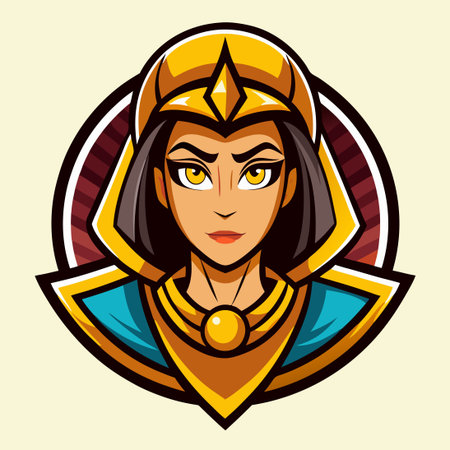 Majestic Vector Logo Illustration of Cleopatra the Legendary Egyptian Queen as a Mascot Cartoonのイラスト素材