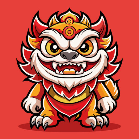 Majestic Vector Logo Illustration of a Chinese Lion Dance Mascotのイラスト素材