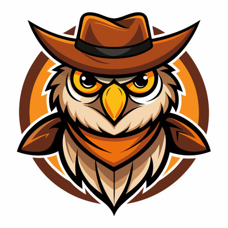 Whimsical Vector Illustration of a Cowboy Owl Mascot Cartoon Characterのイラスト素材