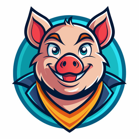 Adorable Cartoon Pig Mascot with Cute Vector Logo Illustration Designのイラスト素材
