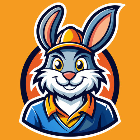 Mascot Logo Design Featuring a Fisher Rabbit Pushing a Cartのイラスト素材